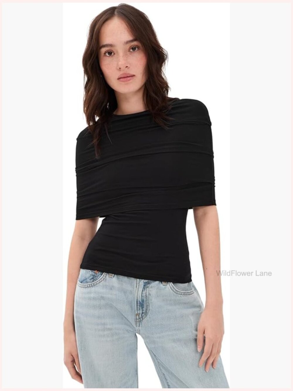 Ruched Overlay Tank Top Lightweight Stretch Jersey Boat Neck